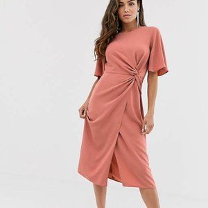 NWT ✨ ASOS DESIGN twist front midi dress with angel sleeve